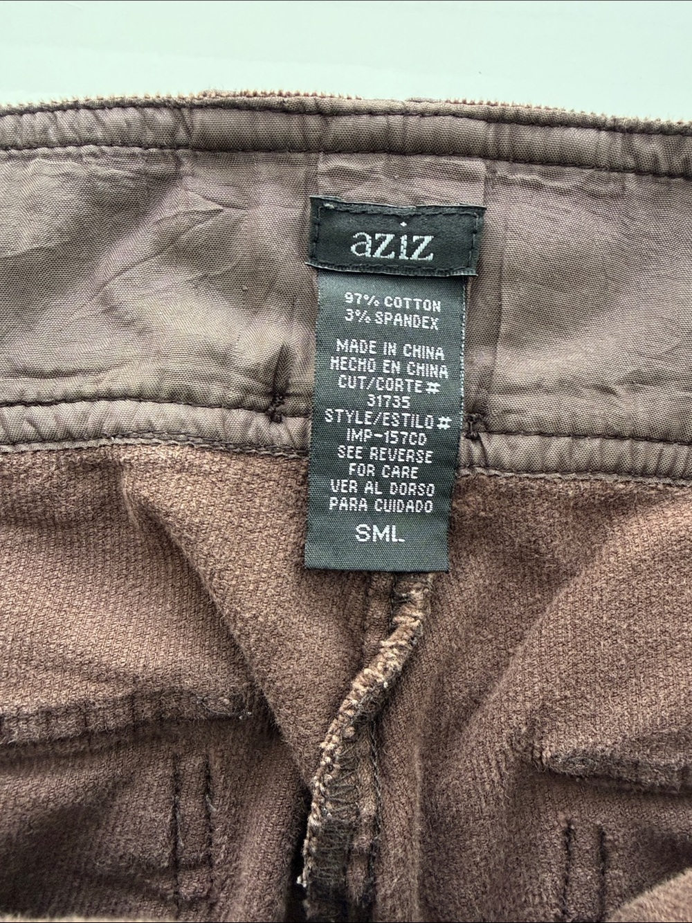 Aziz brown corduroy cargo pants straight Low Rise flap pockets vintage Y2K Small - Picture 3 of 7